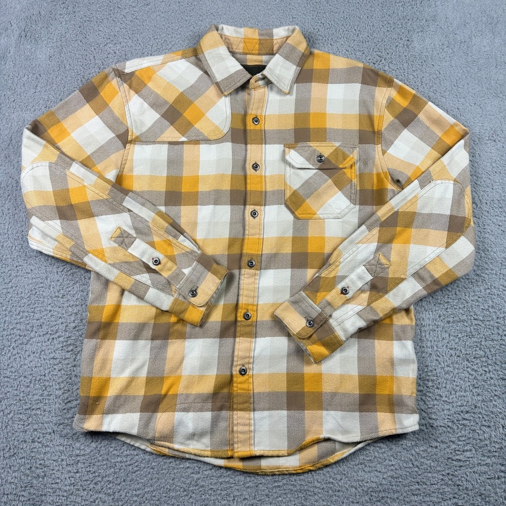Howler Bros Harkers Flannel Shirt Mens‎ Medium Yellow Brown Plaid Heavyweight